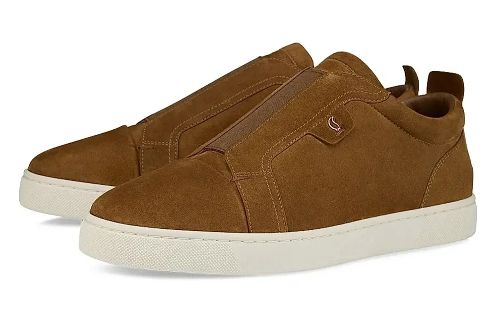 Christian Louboutin Mens St Louis Flat Rhea Brown Suede Low Top Sneakers 47 14
